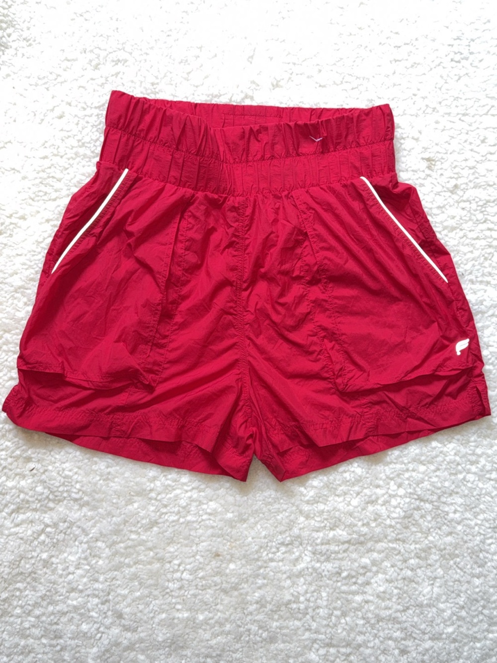 Fabletics ultra high waisted piped nylon shorts red reflective trim athletic